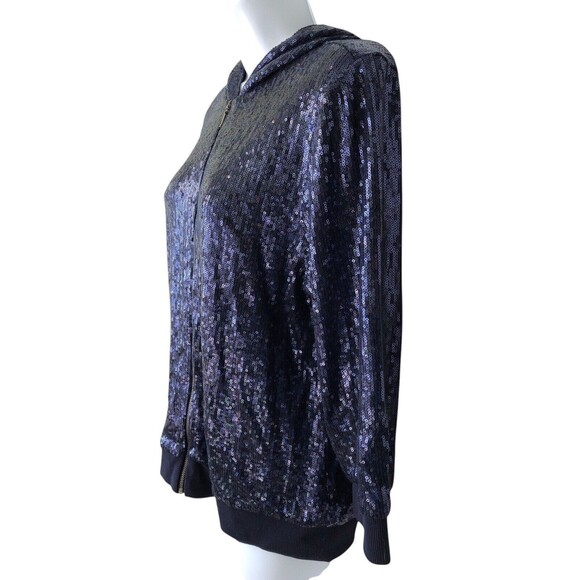 Zenergy Jacket Womens Small Blue Sequin Hooded Party Sparkle Swift Chicos Size 1 - Picture 2 of 10